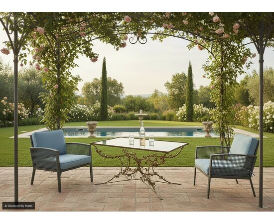 Tavolino in ferro battuto e vetro, XX secolo