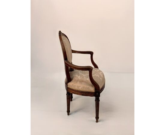 Set of four walnut armchairs, Piedmont, late 18th century