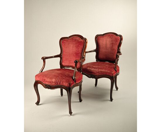Four walnut armchairs, Venice, mid-18th century