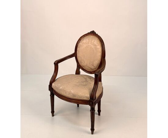 Set of four walnut armchairs, Piedmont, late 18th century