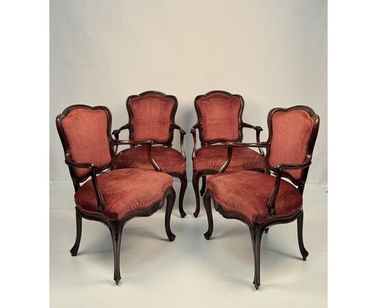 Four walnut armchairs, Venice, mid-18th century