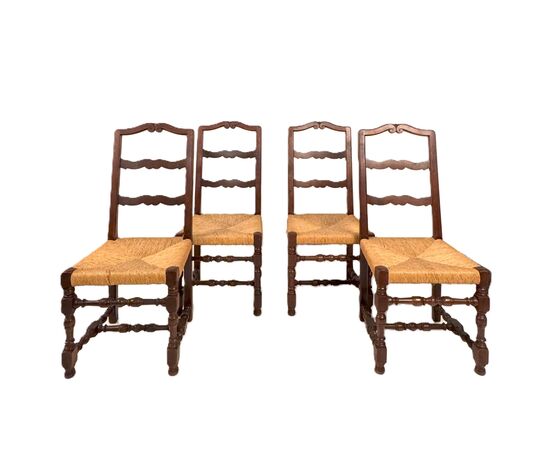Group of four walnut chairs, 20th century