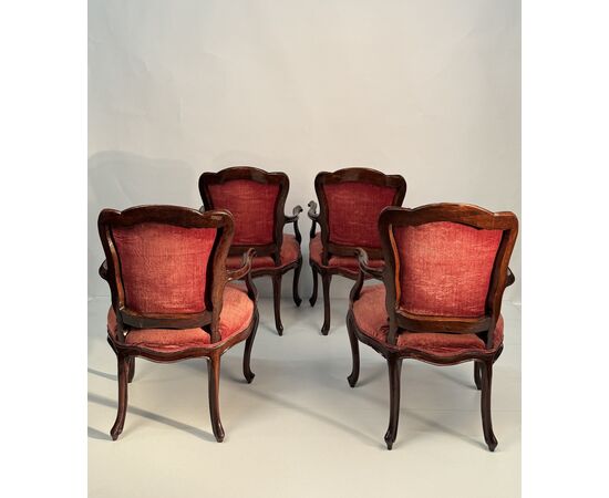 Four walnut armchairs, Venice, mid-18th century