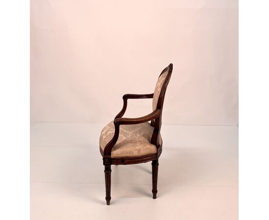 Set of four walnut armchairs, Piedmont, late 18th century