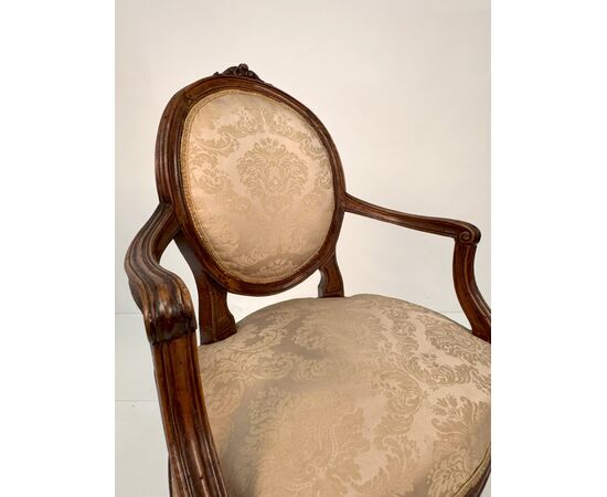 Set of four walnut armchairs, Piedmont, late 18th century