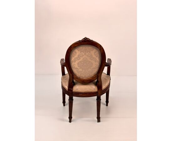 Set of four walnut armchairs, Piedmont, late 18th century