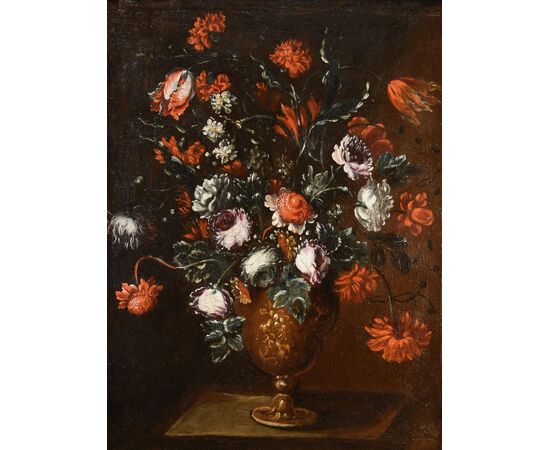 Floral composition in embossed vase, Francesca Volò Smiller (Milan, 1657 - 1700)