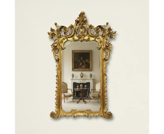 
Maestosa Specchiera in Legno Dorato, XIX Secolo