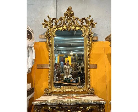 
Maestosa Specchiera in Legno Dorato, XIX Secolo