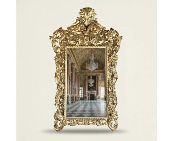 
Maestosa Specchiera Luigi XV in legno intagliato e dorato