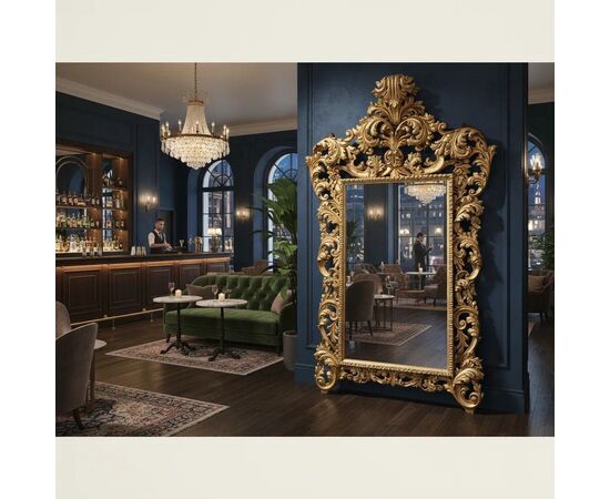 
Maestosa Specchiera Luigi XV in legno intagliato e dorato