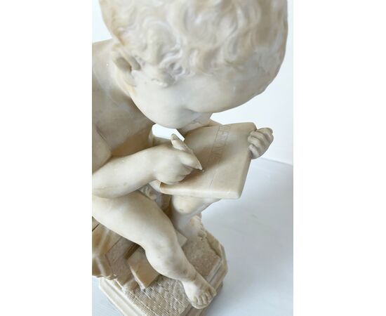 "Putto writing" - alabaster sculpture