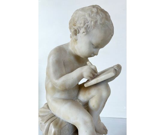 "Putto writing" - alabaster sculpture