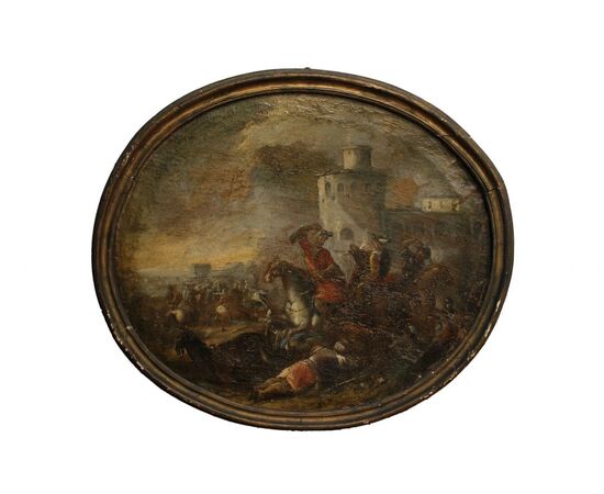 Oil on canvas depicting a battle scene - France - 17th century