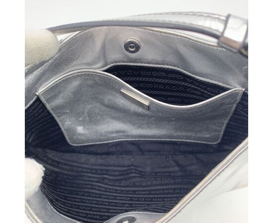 PRADA Borsa a Tracolla in Pelle Lucida Col. Argento Cleo M