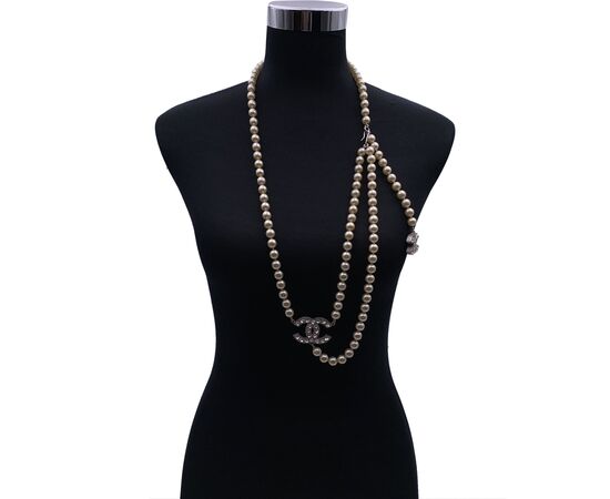 CHANEL Collana in Perle Col. Argento CC