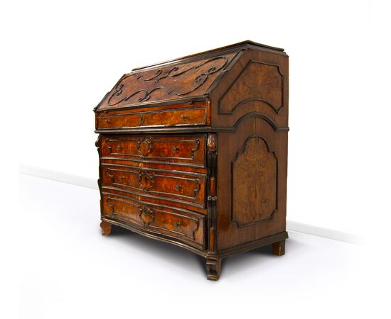 Walnut burl veneered slant-front chest of drawers, Lombardy, 18th century