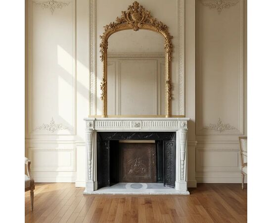 
Camino Luigi XVI in marmo bianco di Carrara, XVIII secolo