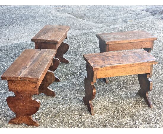 Set of four antique wooden benches, 17th-century style