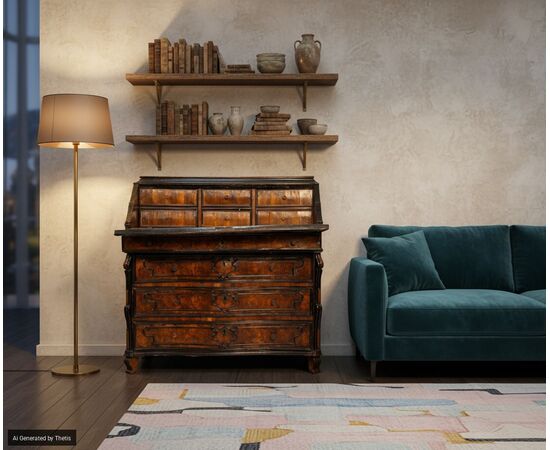 Walnut burl veneered slant-front chest of drawers, Lombardy, 18th century