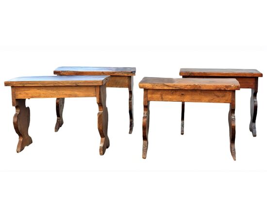 Set of four antique wooden benches, 17th-century style