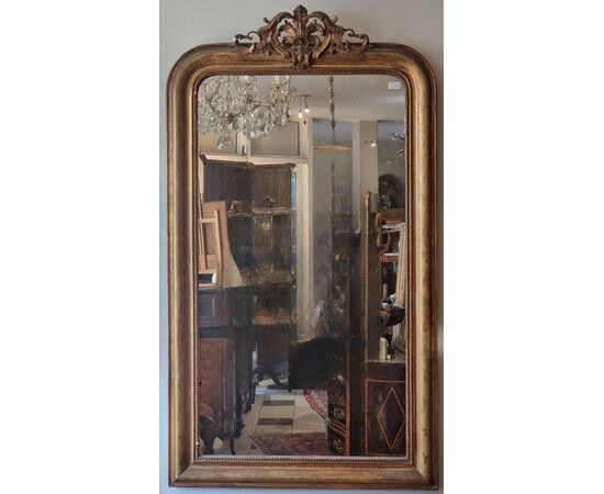 Louis Philippe mirror in gilded pastille with gold leaf, mid-19th century