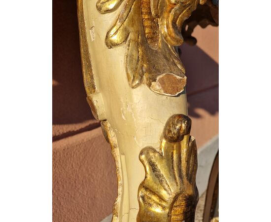 Neapolitan Louis XV console in carved, mecca-silvered and lacquered wood, mid-18th century