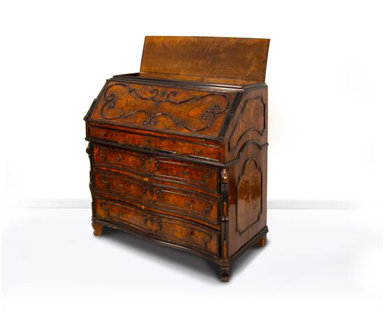 Walnut burl veneered slant-front chest of drawers, Lombardy, 18th century