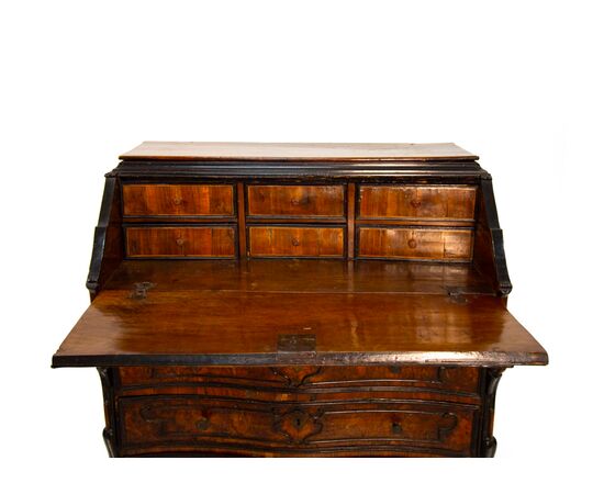 Walnut burl veneered slant-front chest of drawers, Lombardy, 18th century