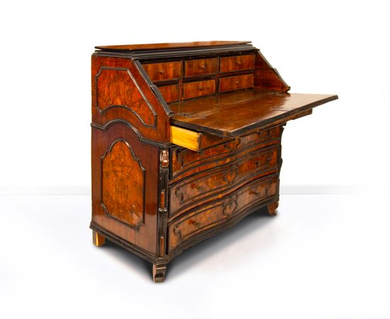 Walnut burl veneered slant-front chest of drawers, Lombardy, 18th century