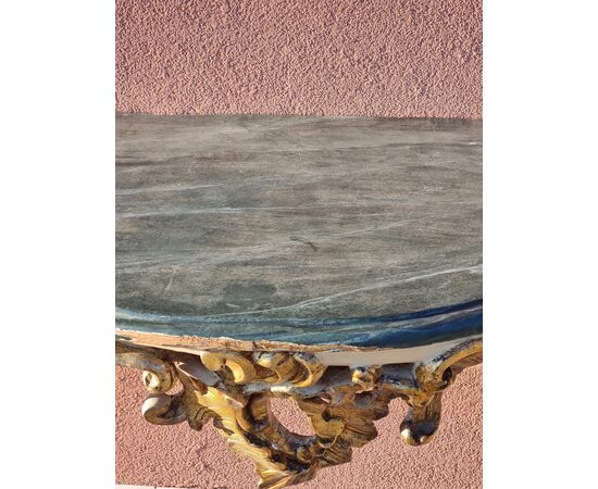 Neapolitan Louis XV console in carved, mecca-silvered and lacquered wood, mid-18th century