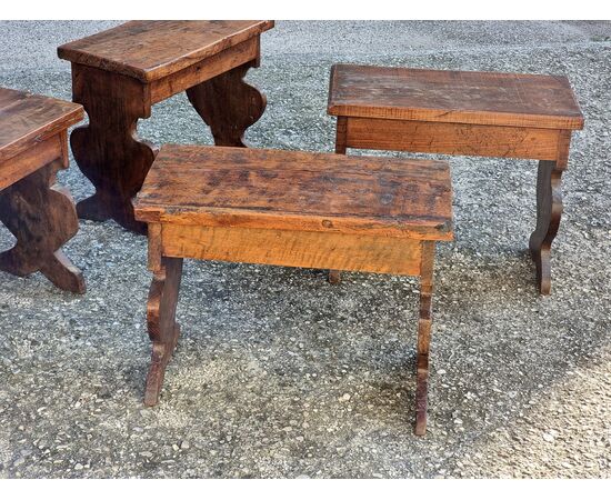 Set of four antique wooden benches, 17th-century style