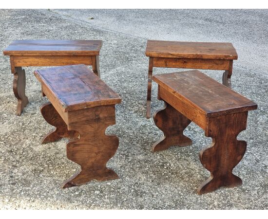Set of four antique wooden benches, 17th-century style