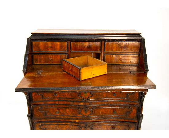 Walnut burl veneered slant-front chest of drawers, Lombardy, 18th century