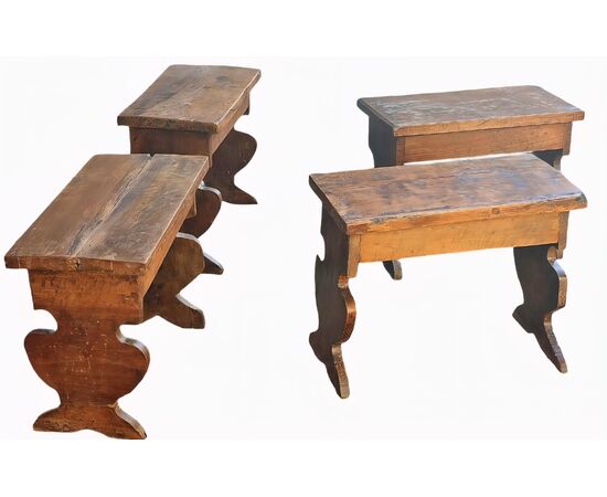 Set of four antique wooden benches, 17th-century style