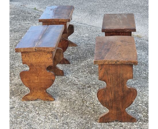 Set of four antique wooden benches, 17th-century style