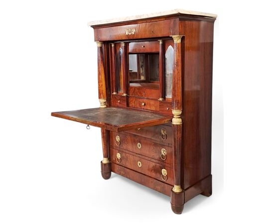 MAHOGANY FEATHER SECRETARY - FRANCE - 19TH CENTURY