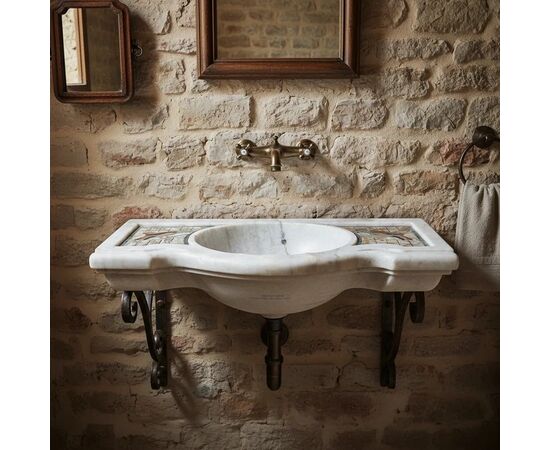 
Lavabo in marmo con intarsi di pietre dure, XX secolo