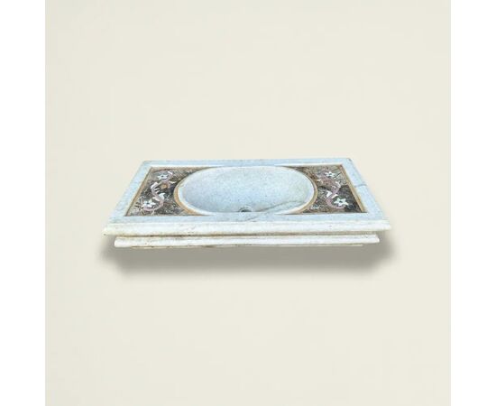 
Lavabo in marmo con intarsi floreali in pietre dure, XX secolo