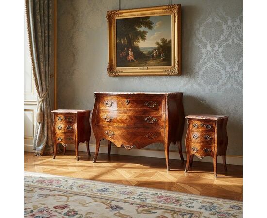 
Cassettone e Comodini in Legno di Ebano del XIX Secolo