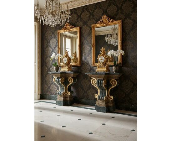 
Coppia di Basi in Marmo Policromo, XIX secolo