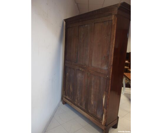 LIBRERIA A DUE PORTE IN MOGANO CON COLONNE PIENE STILE IMPERO EPOCA PRIMI 800 cm L148xP45xH228