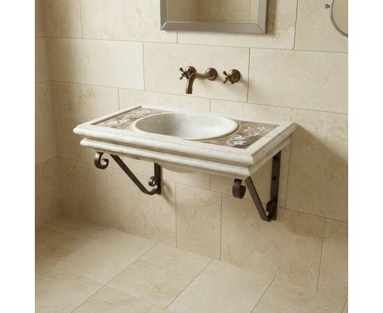 
Lavabo in marmo con intarsi floreali in pietre dure, XX secolo