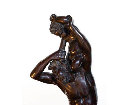 Bronze sculpture of a male nude with child – Ferdinando De Luca, Naples, late 19th century