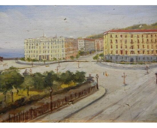 Small oil painting on panel depicting Naples