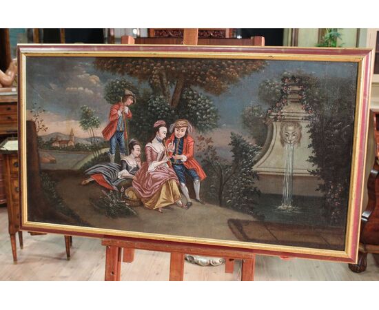 Dipinto veneziano paesaggio romantico con figure del XIX secolo