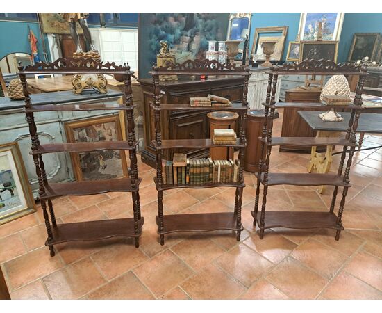 Three small rosewood étagère bookcases