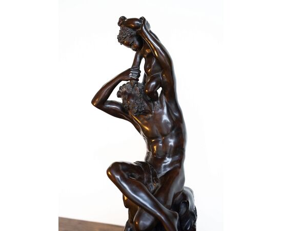 Bronze sculpture of a male nude with child – Ferdinando De Luca, Naples, late 19th century