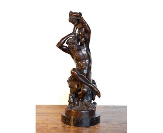 Bronze sculpture of a male nude with child – Ferdinando De Luca, Naples, late 19th century