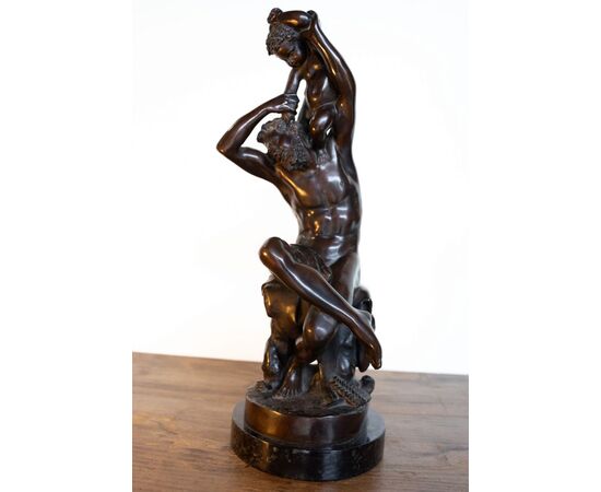 Bronze sculpture of a male nude with child – Ferdinando De Luca, Naples, late 19th century